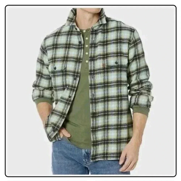 Levi’s Black/Green Plaid Flap Pocket Button Down Workers Flannel Shirt Size L - Picture 1 of 15